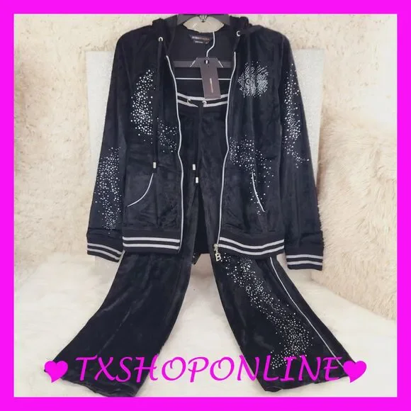 💗💗 {BCBGMaxazria} Bling Velour Tracksuit Set💗💗 NWT - Picture 2 of 9